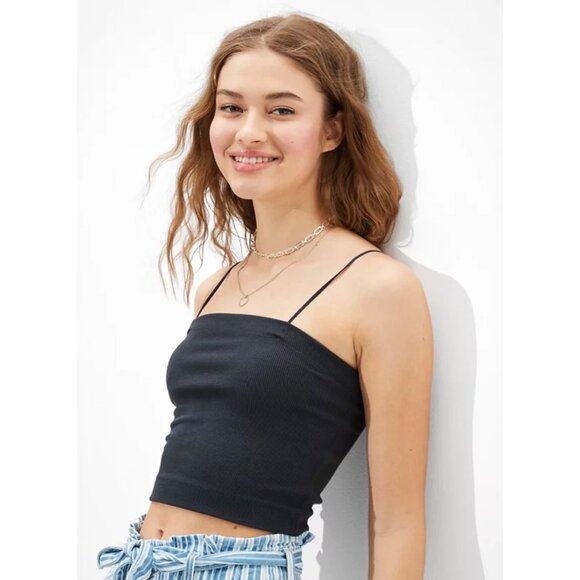 NWT American Eagle Bungee Strap Cropped Tank Top Basic Black AE Casual New Large - Picture 1 of 10